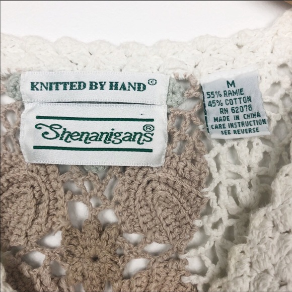 Vintage Hand Knit Neutral Floral Sweater Size M - Picture 3 of 5